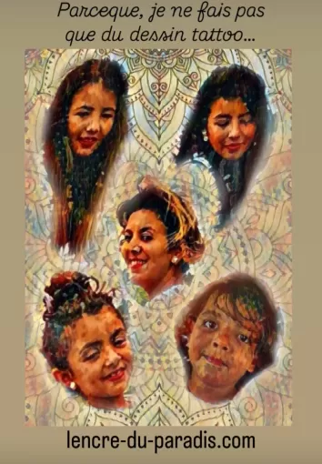 Création artistique sur toile, portraits réalisés pour une belle famille de Ticheville (Orne)., Dax, L'Encre du Paradis